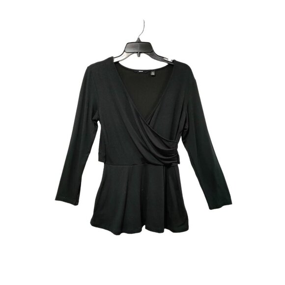 Betabrand Womens Stretch Surplice Neck Long Sleeve Peplum Blouse Black Small - Picture 6 of 9